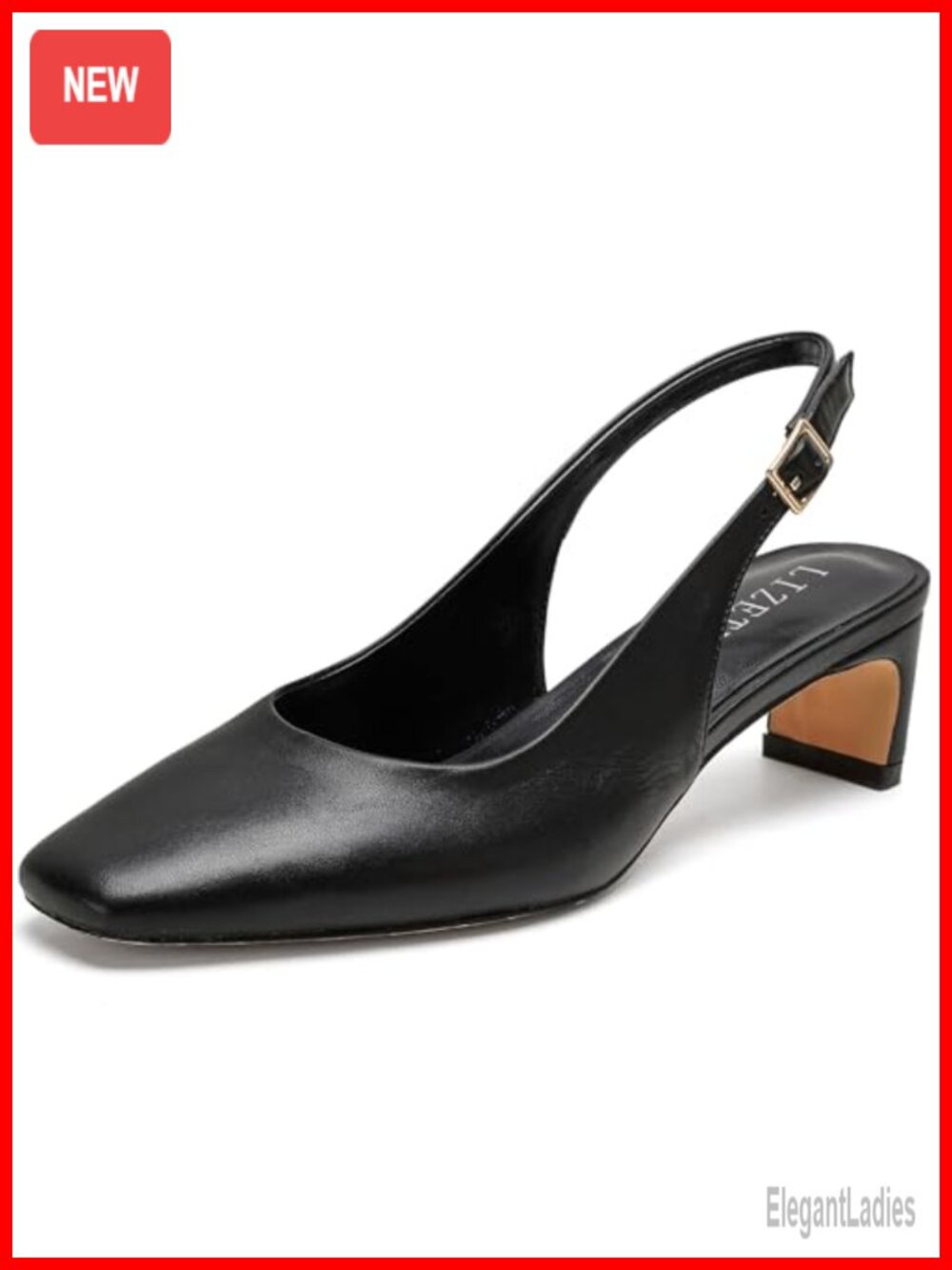 Womens Low Heel Pumps Block Heel Square Toe Slingback Dress Shoes Faux Leather
